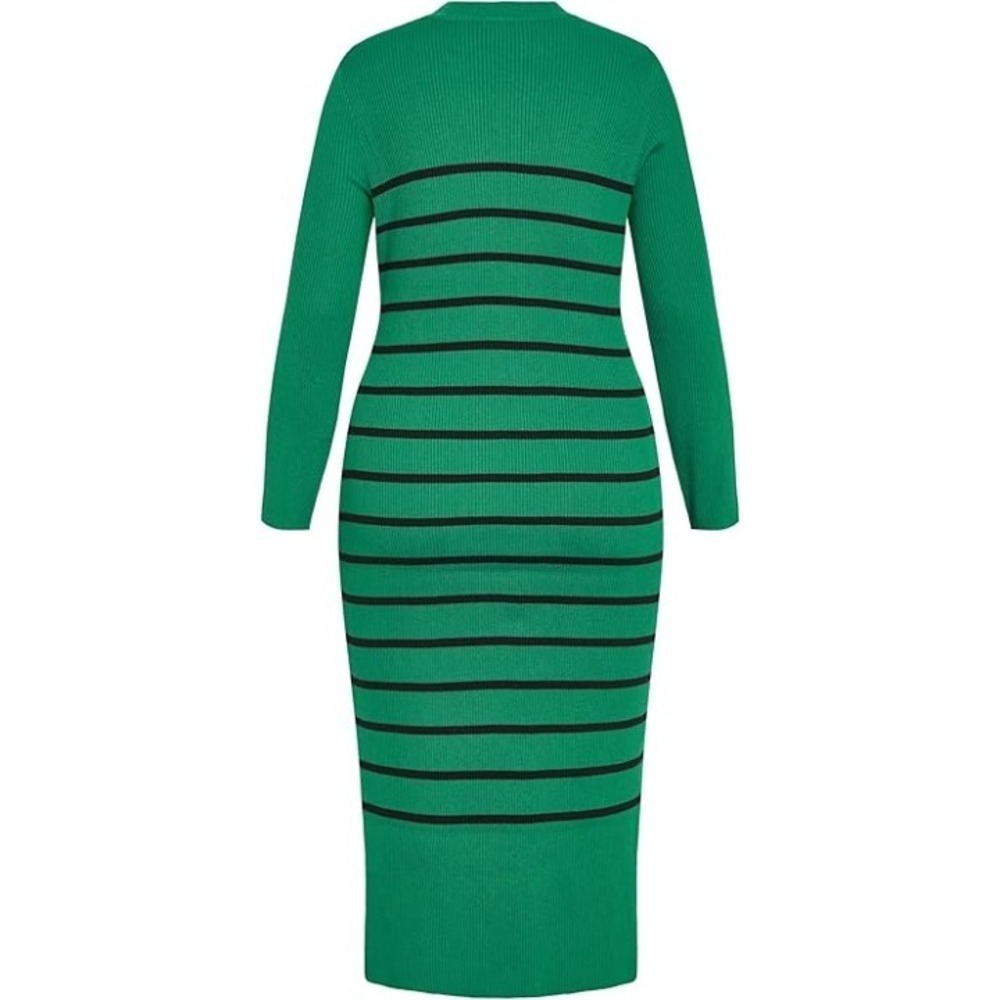 City Chic Maddie Green Black Striped Ribbed Knit Midi Sweater Dress Size L 20 - Picture 5 of 8